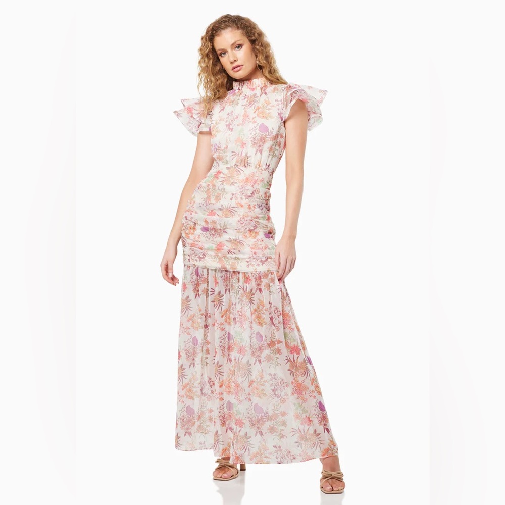 Elliatt Floral Flutter-Sleeve Maxi Dress in Blush Floral
